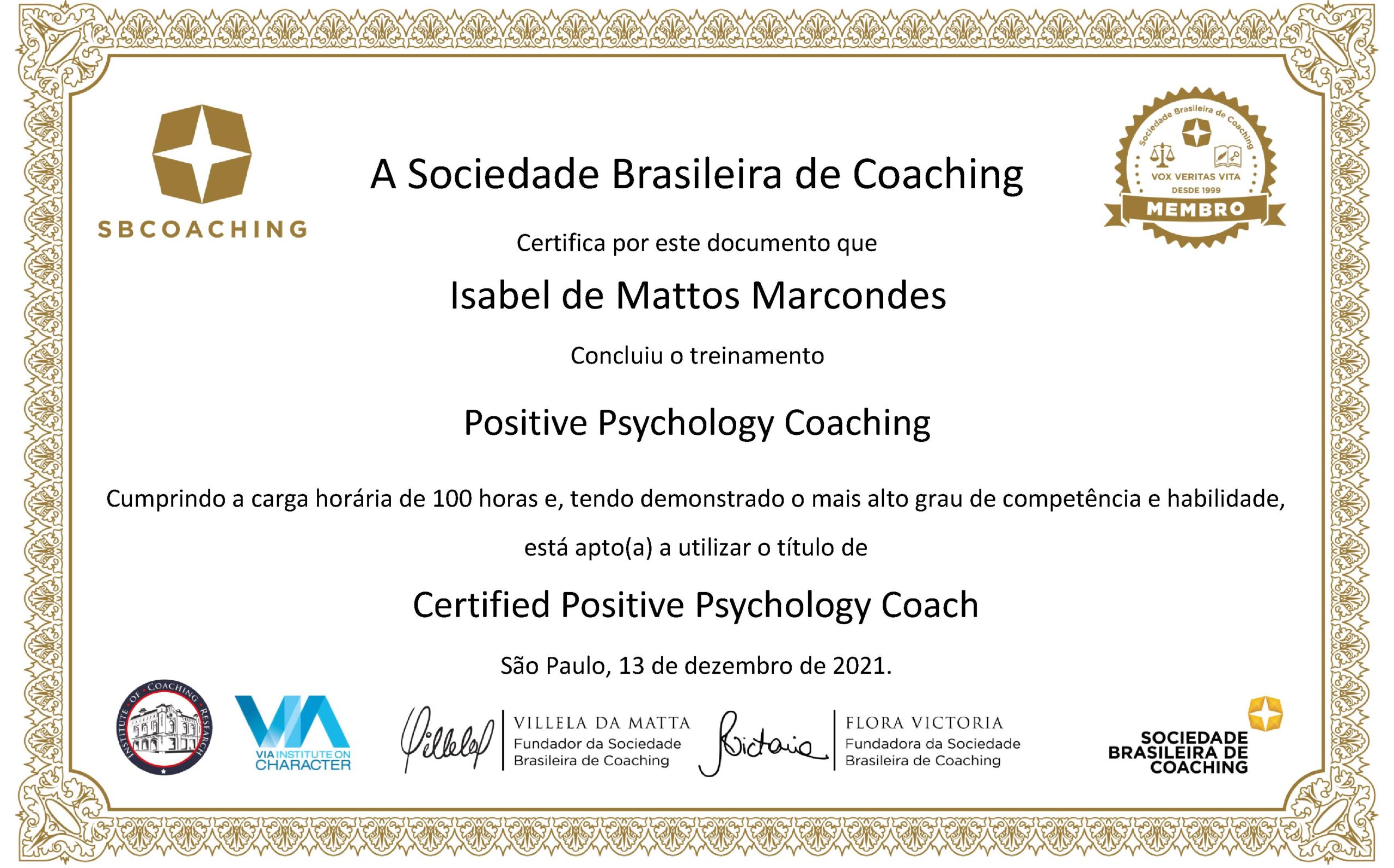 Isabel de Mattos Marcondes-Certificado Positive Coaching
